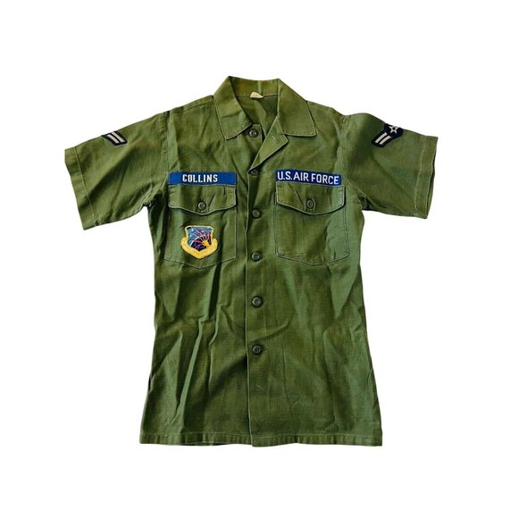 Vintage US Air Force Collins Shirt Uniform Army Green Size 15 1/2 x 35 W/ Patch - Picture 1 of 8